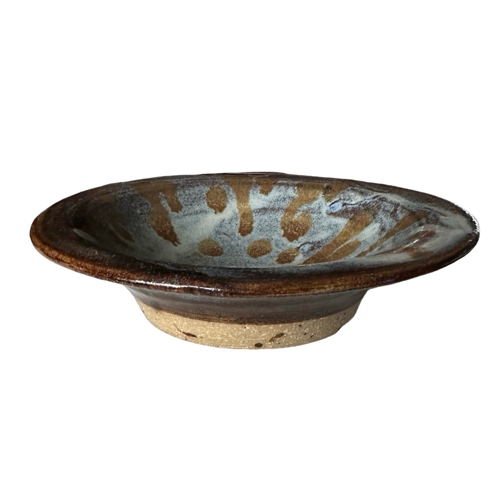 Handmade Stoneware Pottery Bowl 6” Rustic Earth-Tone Glaze Signed Dated